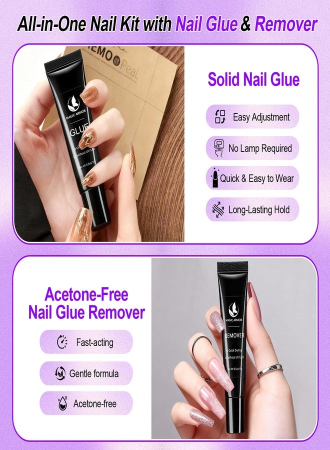MAGIC ARMOR Nail Glue for Press Ons and 15g Remover with Cuticle Pusher Set, No UV Needed, Quick Dry Strong Semi Solid Glue for Press On, Long Lasting Adhesive for Fake Acrylic Nails - Image 2